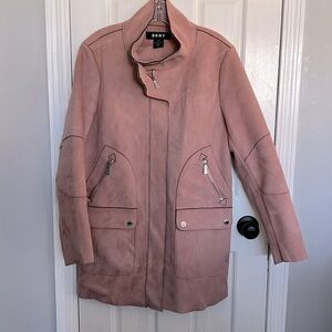 DKNY pink faux suede coat EUC Large